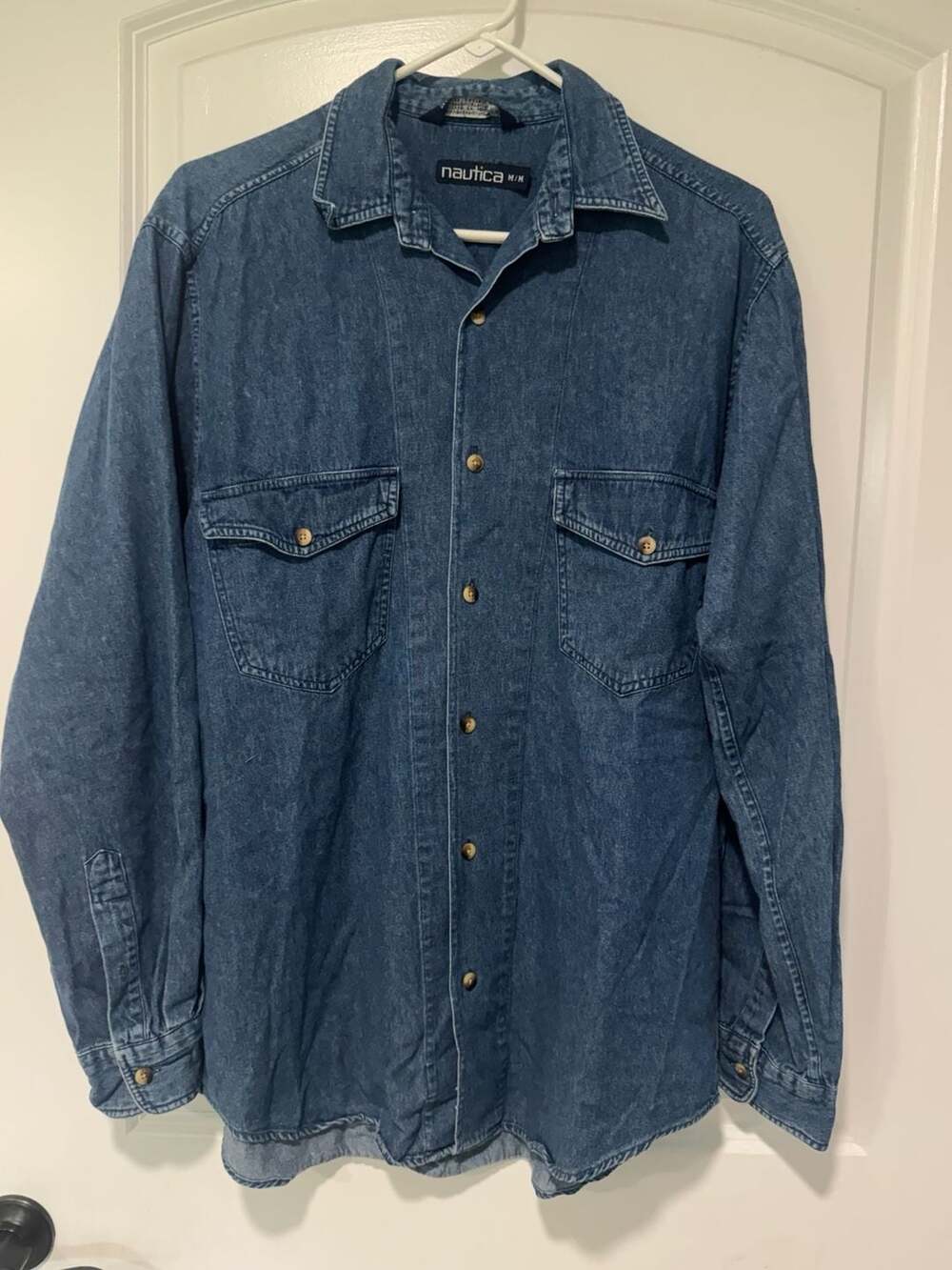 Nautica Denim Button Up Shirt 90s Workwear Oversized Medium Wash Men’s M